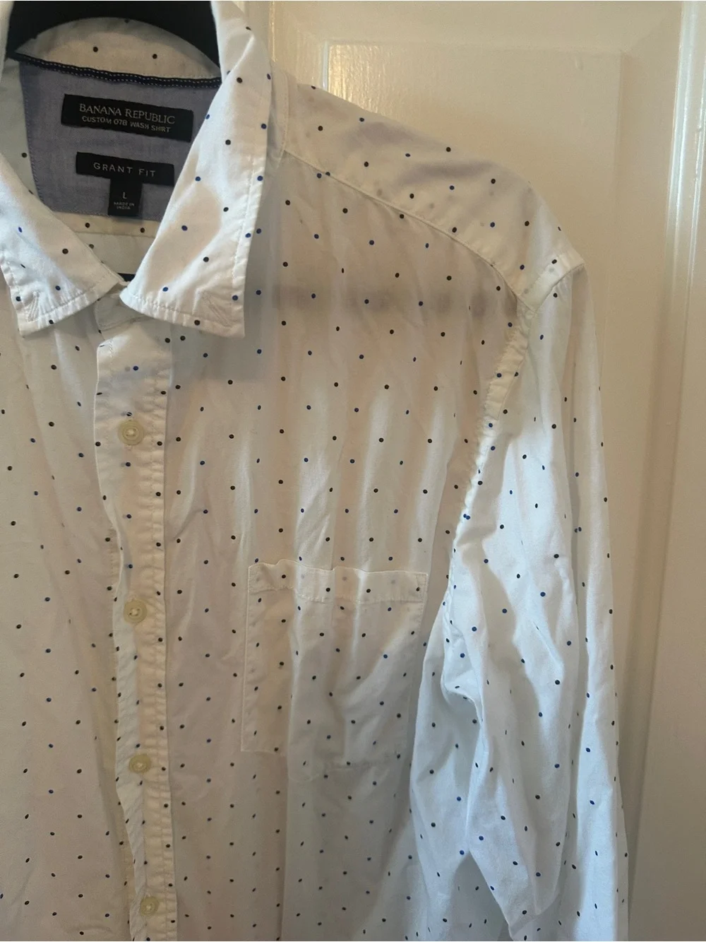Banana Republic White Dot-Print Button-Down Shirt